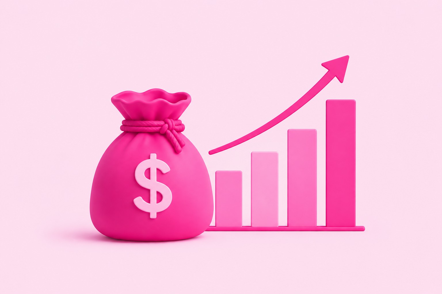 Pink money bag and sales chart graphic